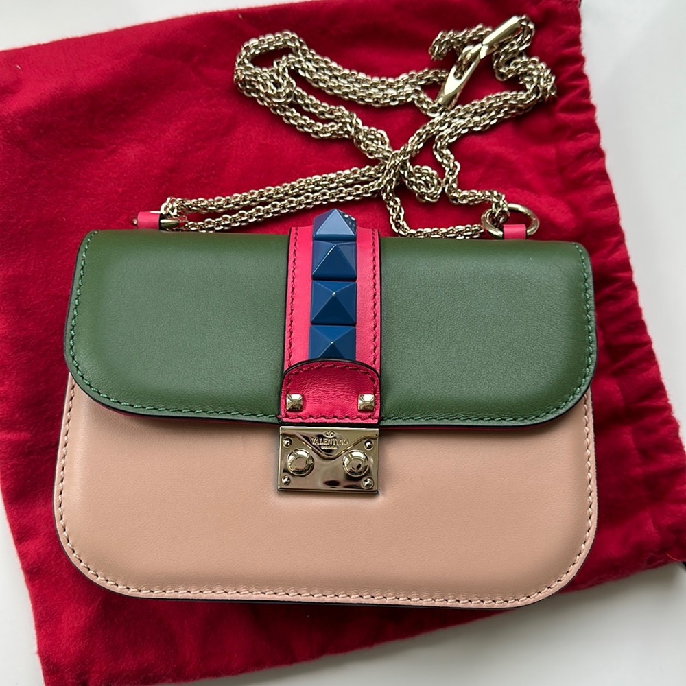 Valentino Garavani Colorblock Leather Crossbody Bag in Green, Pink, Blue, Beige